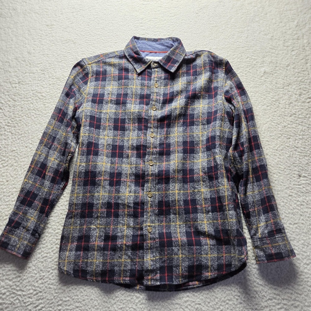 Hudson & Barrow Shirt Mens Medium Blue Plaid Flannel Long Sleeve Button-Up